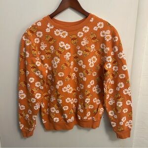 Disney Winnie the Pooh sweatshirt AOP crewneck womens M floral orange cozy